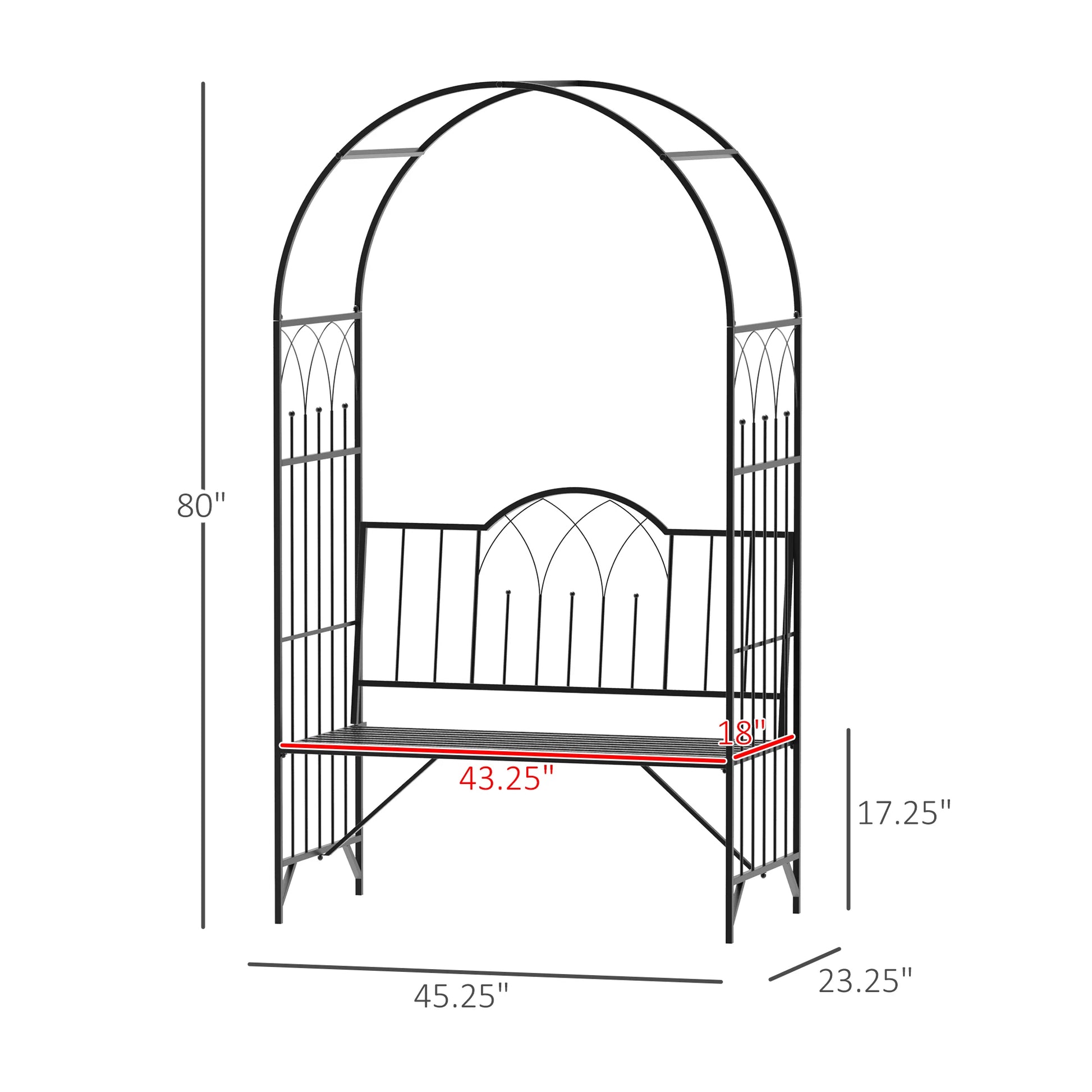 80" Steel Arbor Archway Bench Seating Black