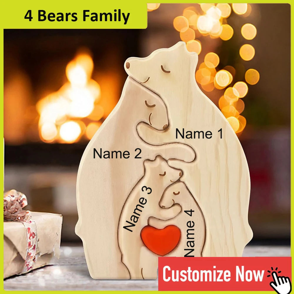 Personalized Custom Bear Family Wooden Puzzle