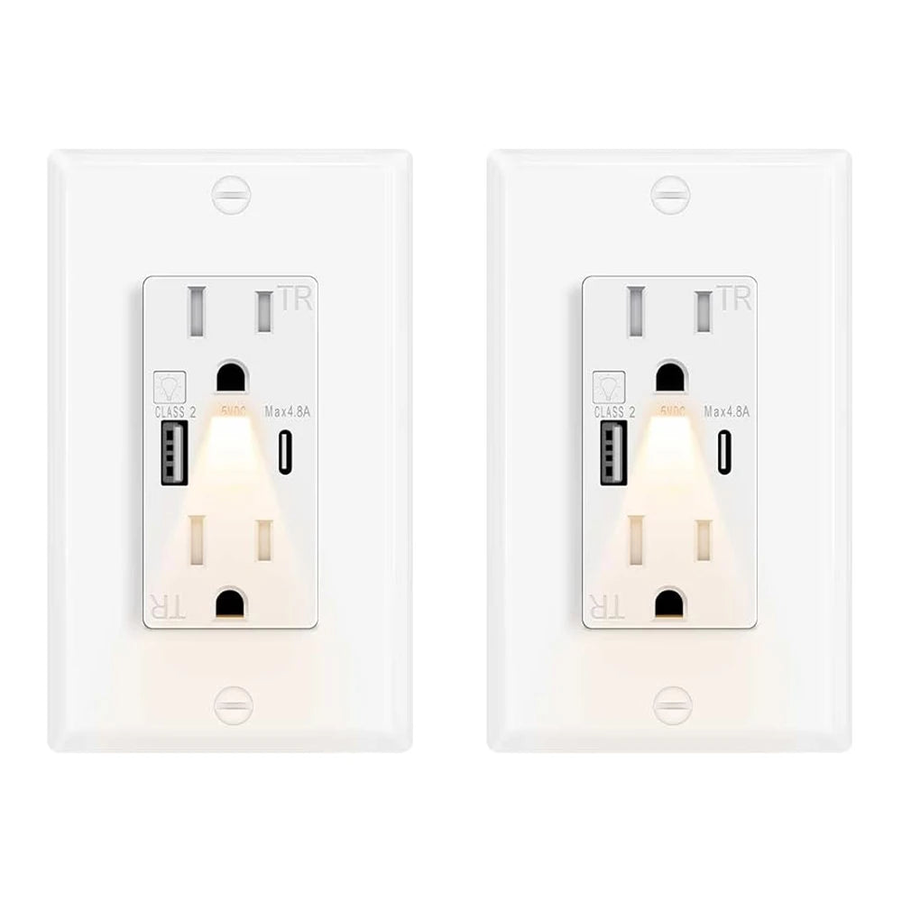 Night Light Outlet 24W USBC Fast Charging, 4.8A