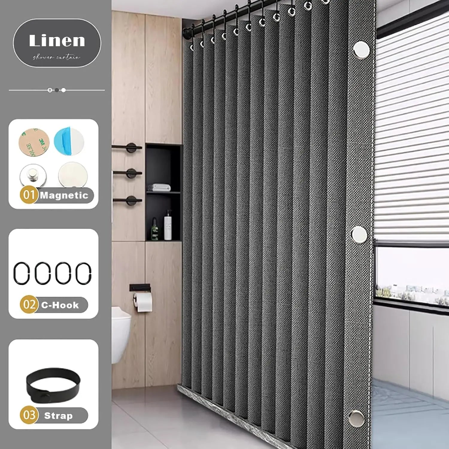 Folding Linen Shower Curtain Magnets Waterproof