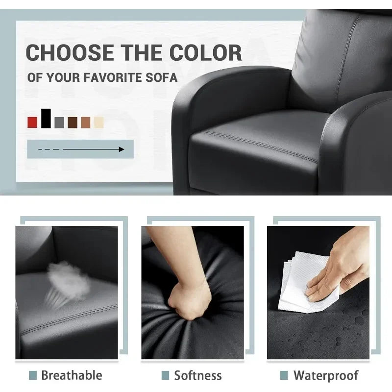 PU Leather Recliner Chair Lumbar Support Black