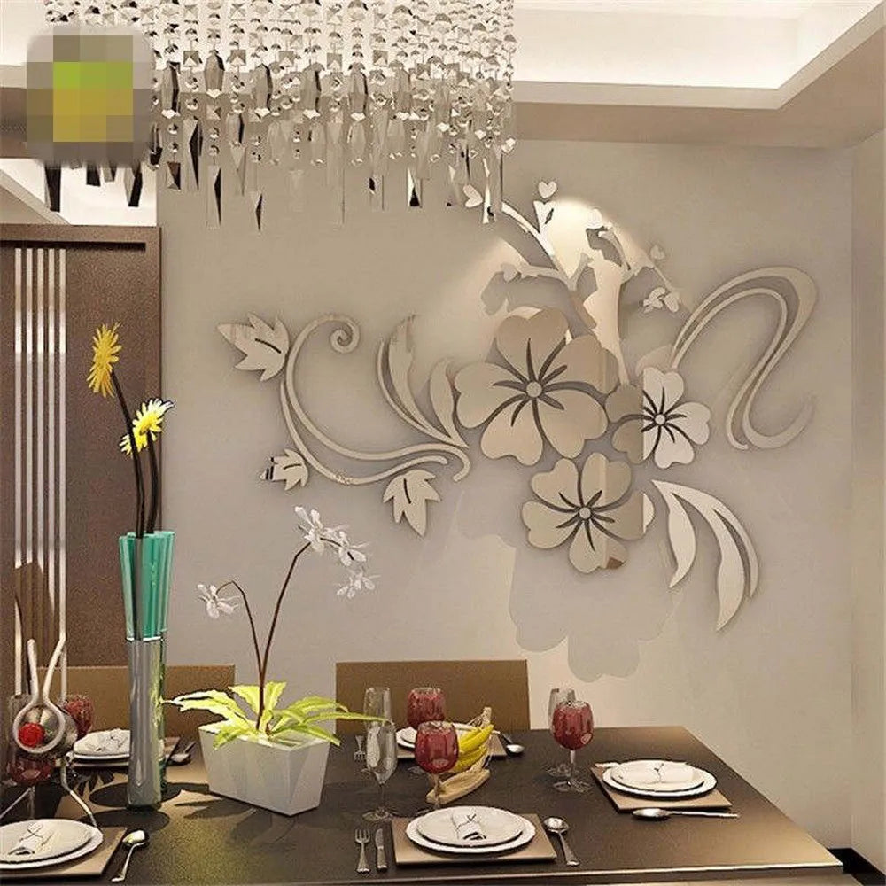Acrylic Flower Mirror 3D Decorative Wall Stickers