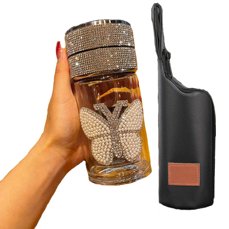 Double Wall Glass Water Bottle Temperature Display