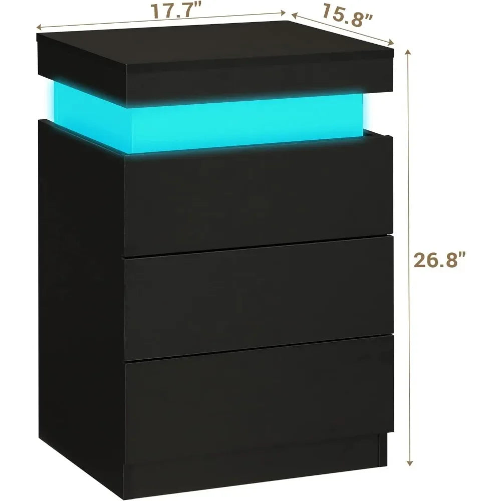 Nightstand Charging Station LEDs Sliding Top