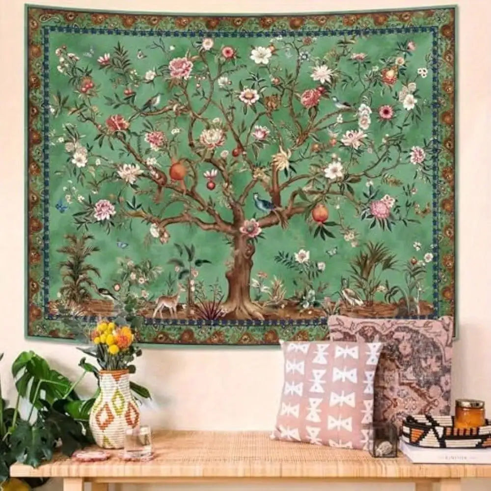 Life Tree Tapestry Vintage Botanical Wall Hanging
