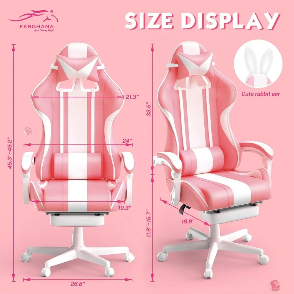 Ergonomic Cute Gamer Chair Footrest Massage