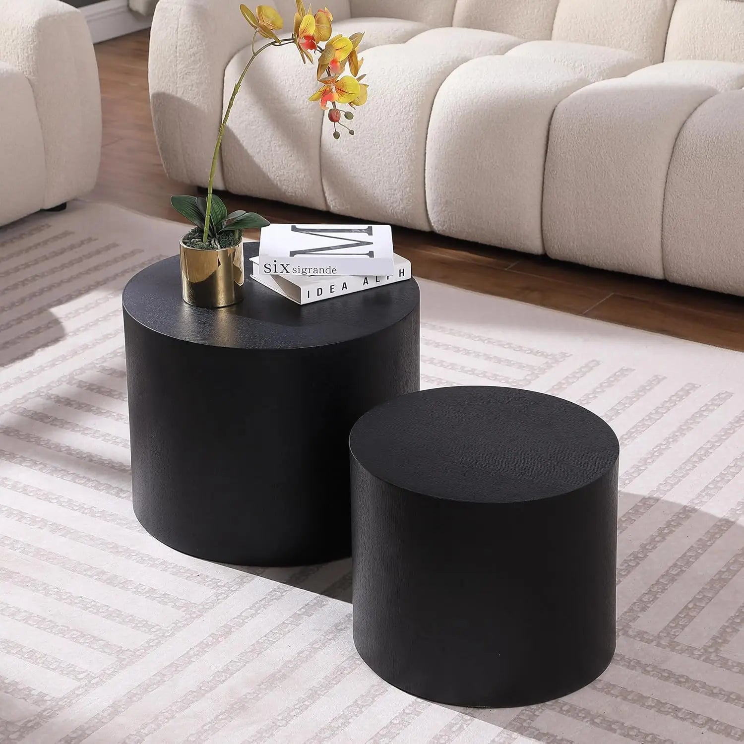 Modern Round Matte Black Wooden Tables