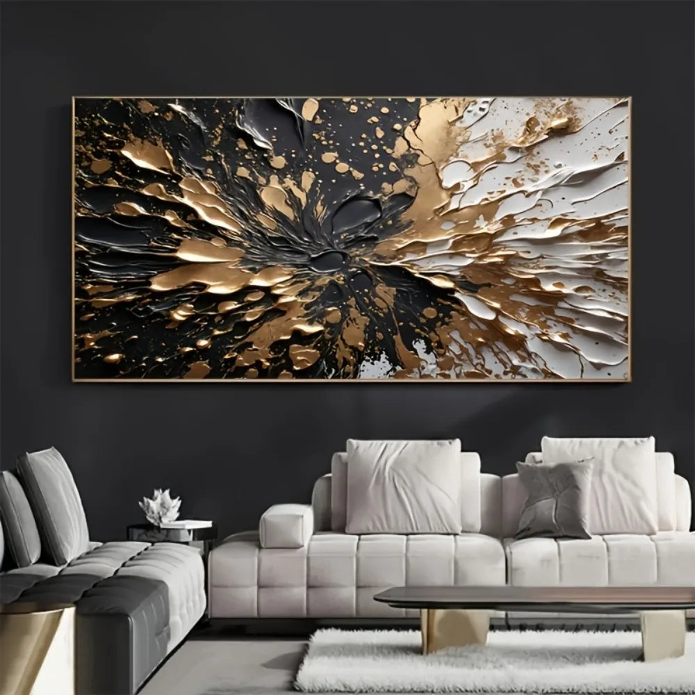 Modern Abstract Black Gold Ink Splash Texture