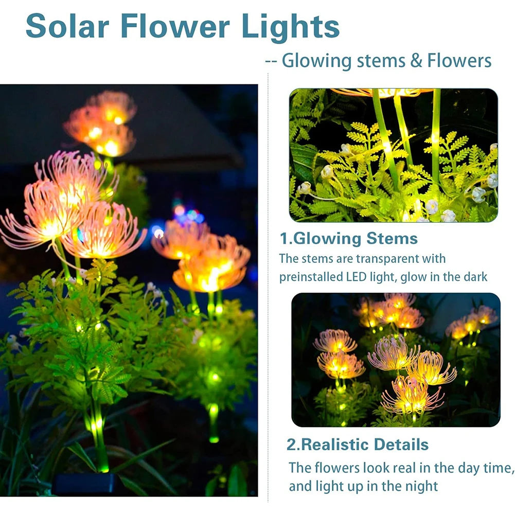 2Pcs Solar Garden Lights Glowing Flowers