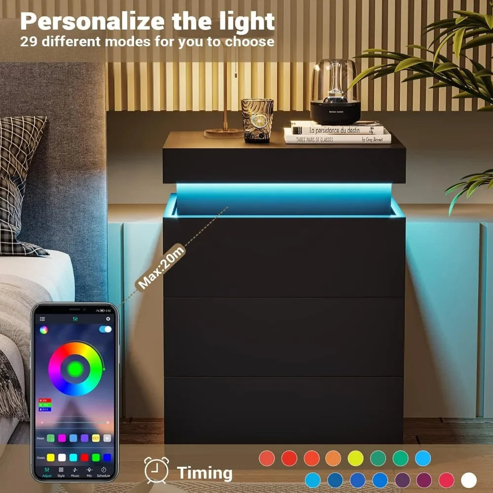 Nightstand Charging Station LEDs Sliding Top