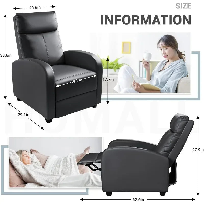 PU Leather Recliner Chair Lumbar Support Black
