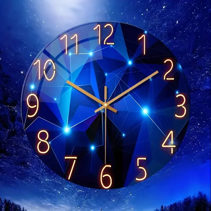 Blue Wall Clock Battery Round Glass