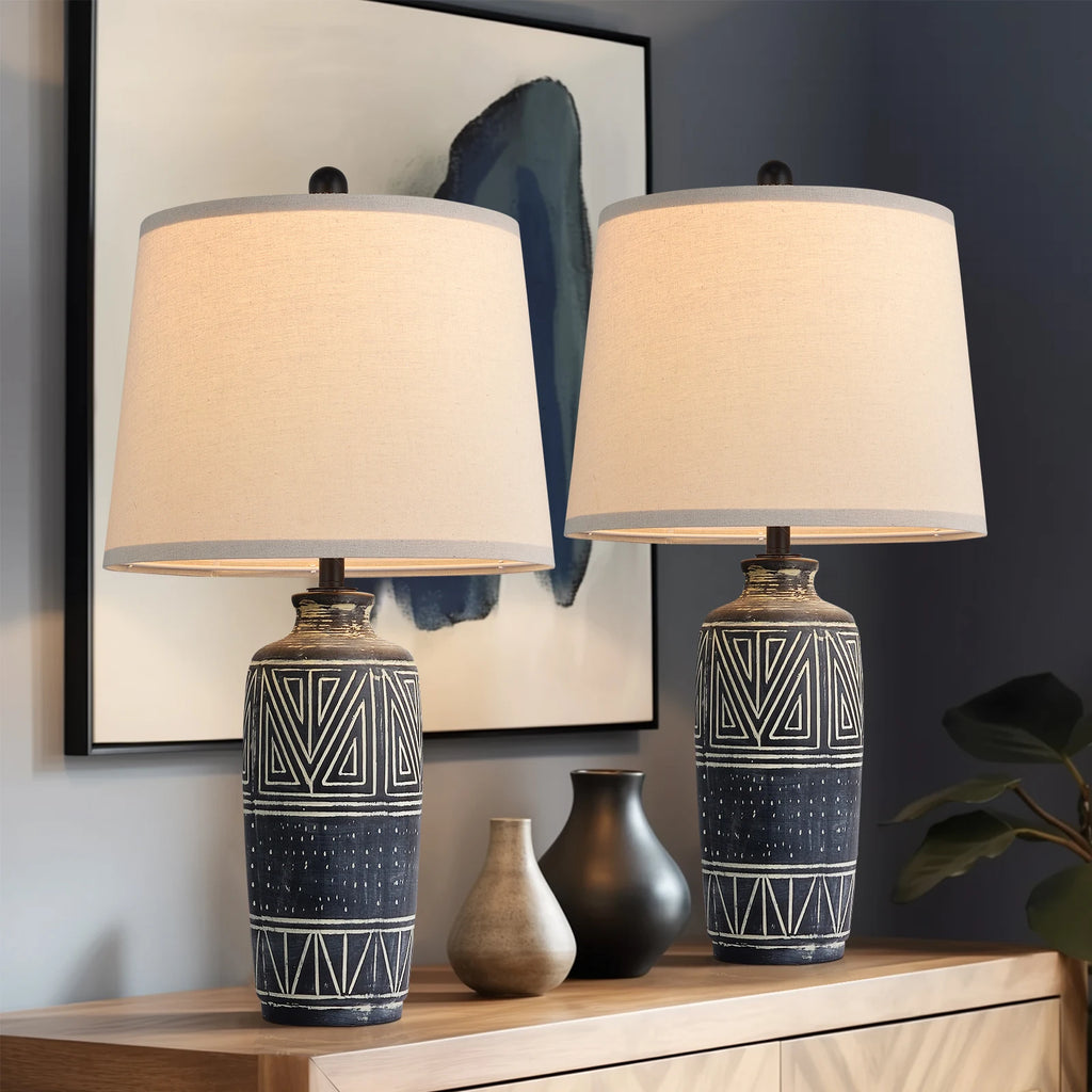 Carved Geometric Ceramic Table Lamps