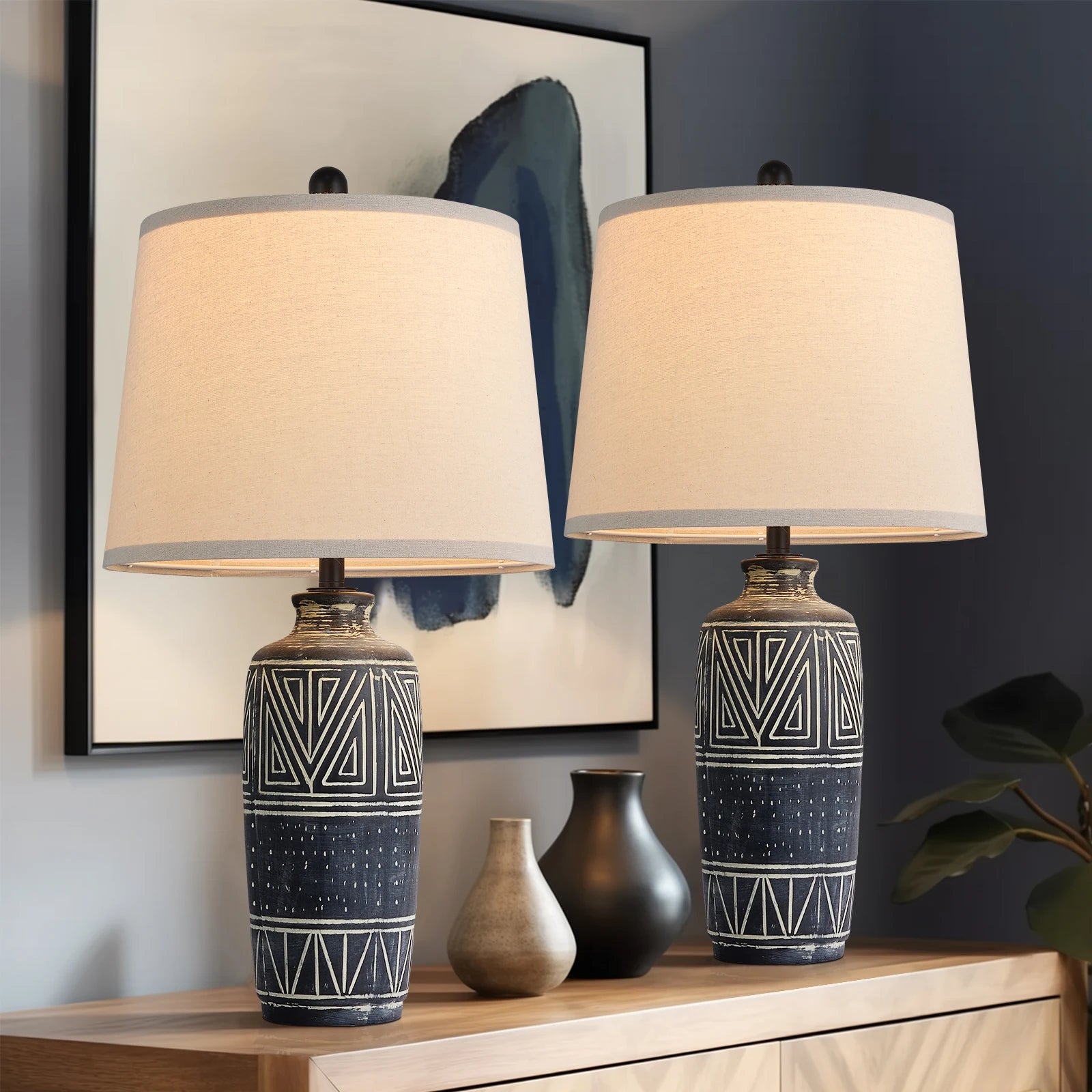 Carved Geometric Ceramic Table Lamps