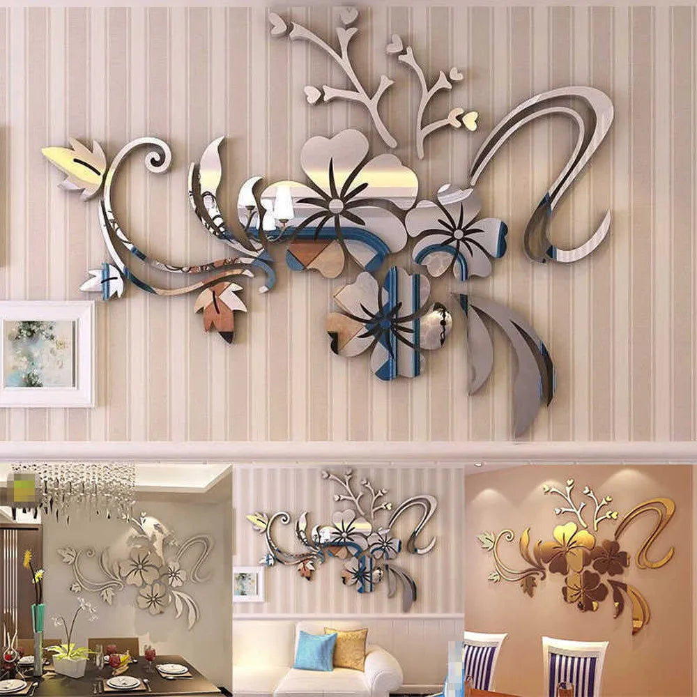 Acrylic Flower Mirror 3D Decorative Wall Stickers