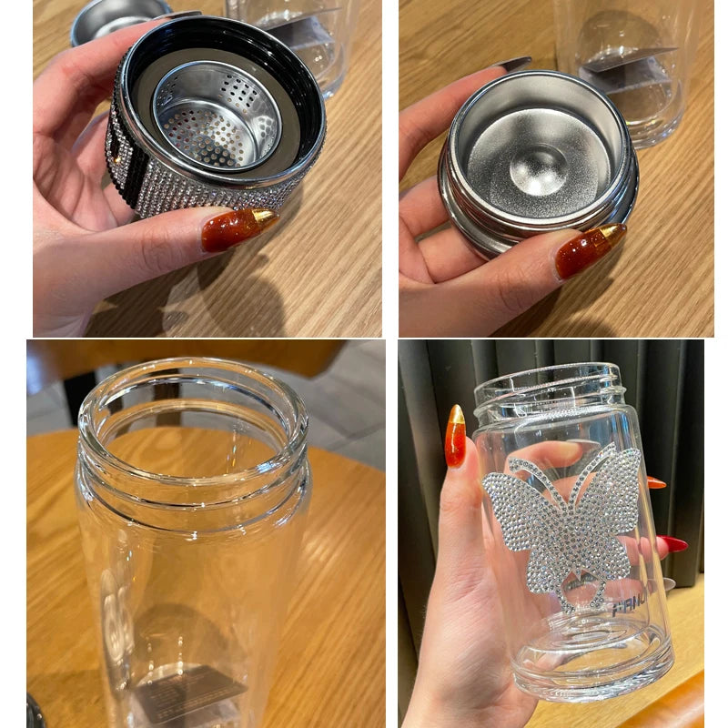 Double Wall Glass Water Bottle Temperature Display