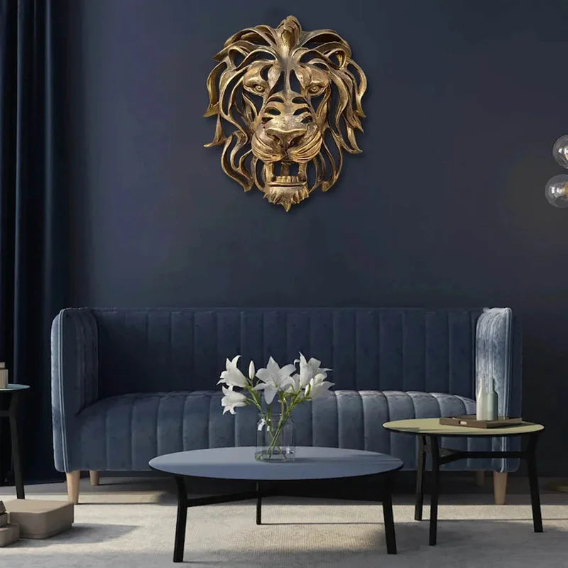 Art Sculpture Resin Lion Head Wall Hanging