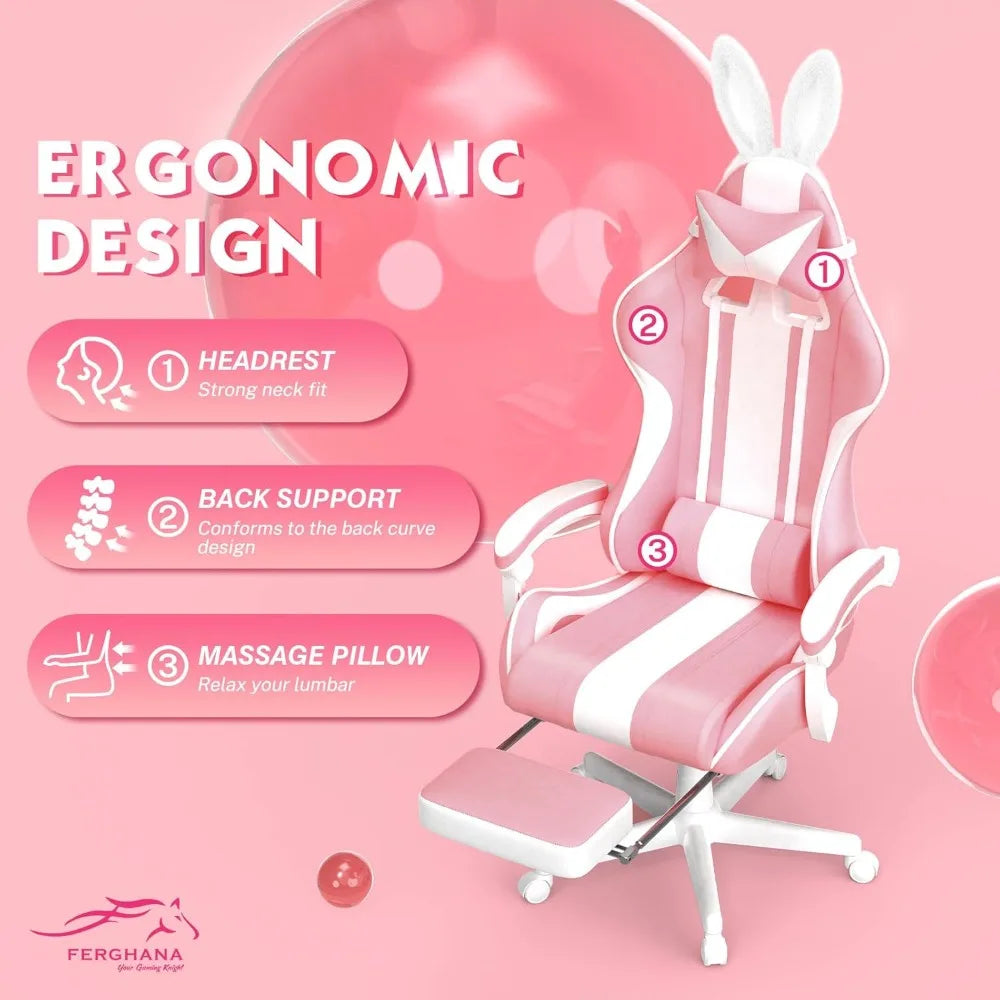 Ergonomic Cute Gamer Chair Footrest Massage