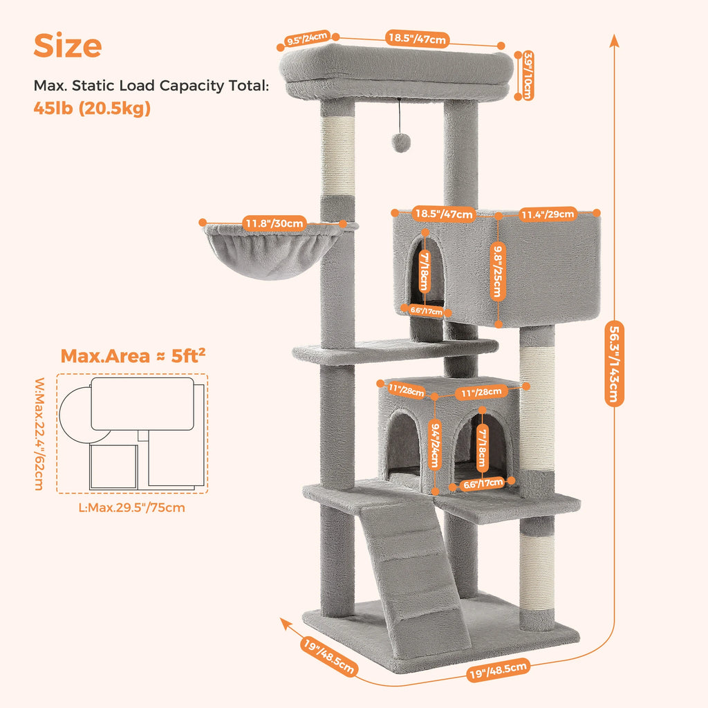 Luxury Cat Tree Multi-Level Tower with Cat Condo Cozy Perches Pet Play House Scratching Post Stable Cat Tower with Hanging Ball