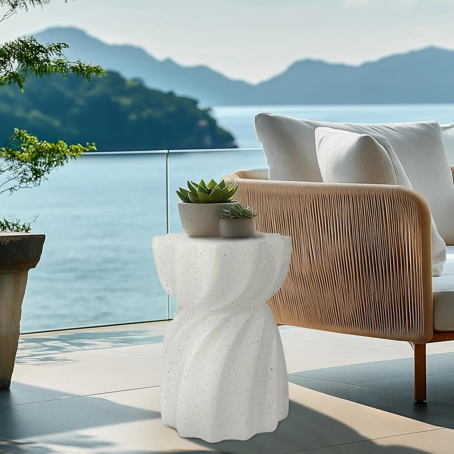 White Lightweight Concrete Outdoor Side Table