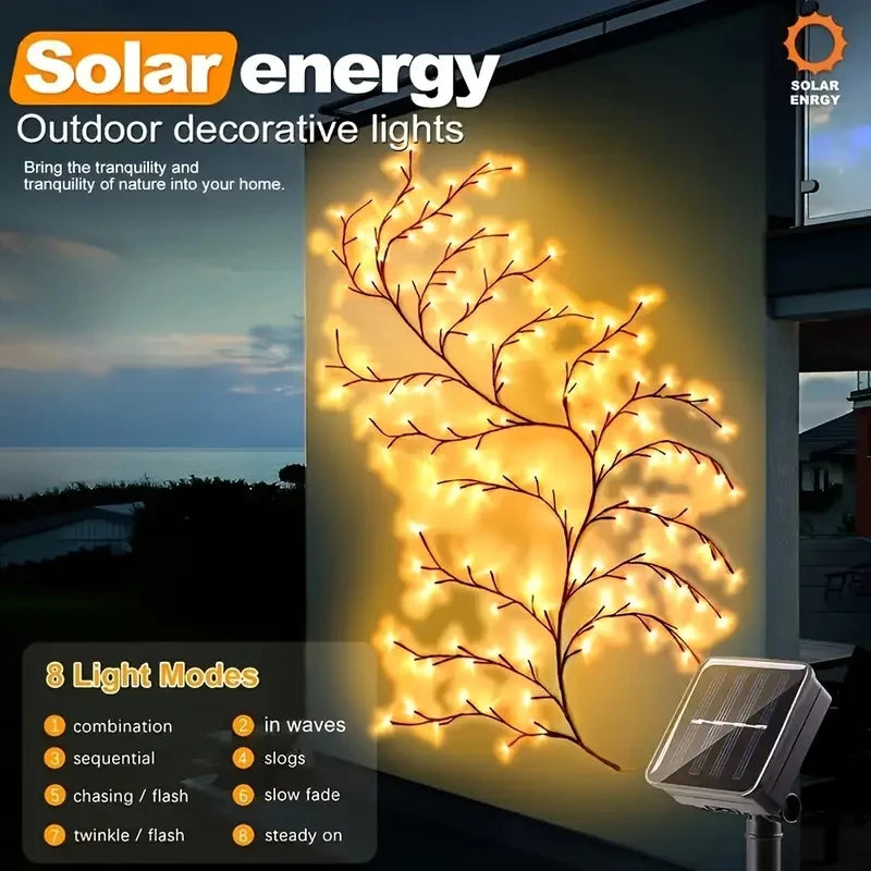 1pcs Solar Willow Vine Light 72/96 LED 8 Modes Waterproof Courtyard Decorative Lights for Outdoor Gardens Holiday Weddings