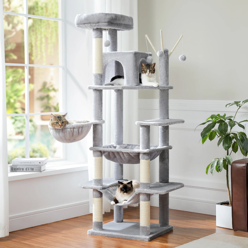 Tall Plush Cat Tower Multi-Level