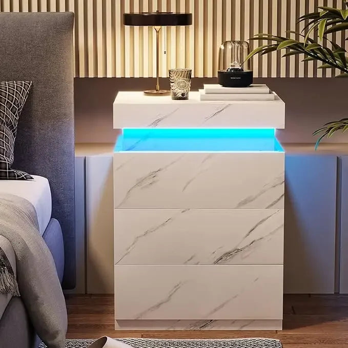 Nightstand Charging Station LEDs Sliding Top