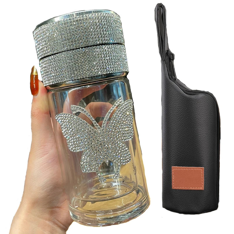 Double Wall Glass Water Bottle Temperature Display