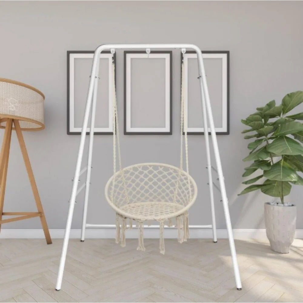 5.9 ft. Metal Hammock Stand White Hanging Chair