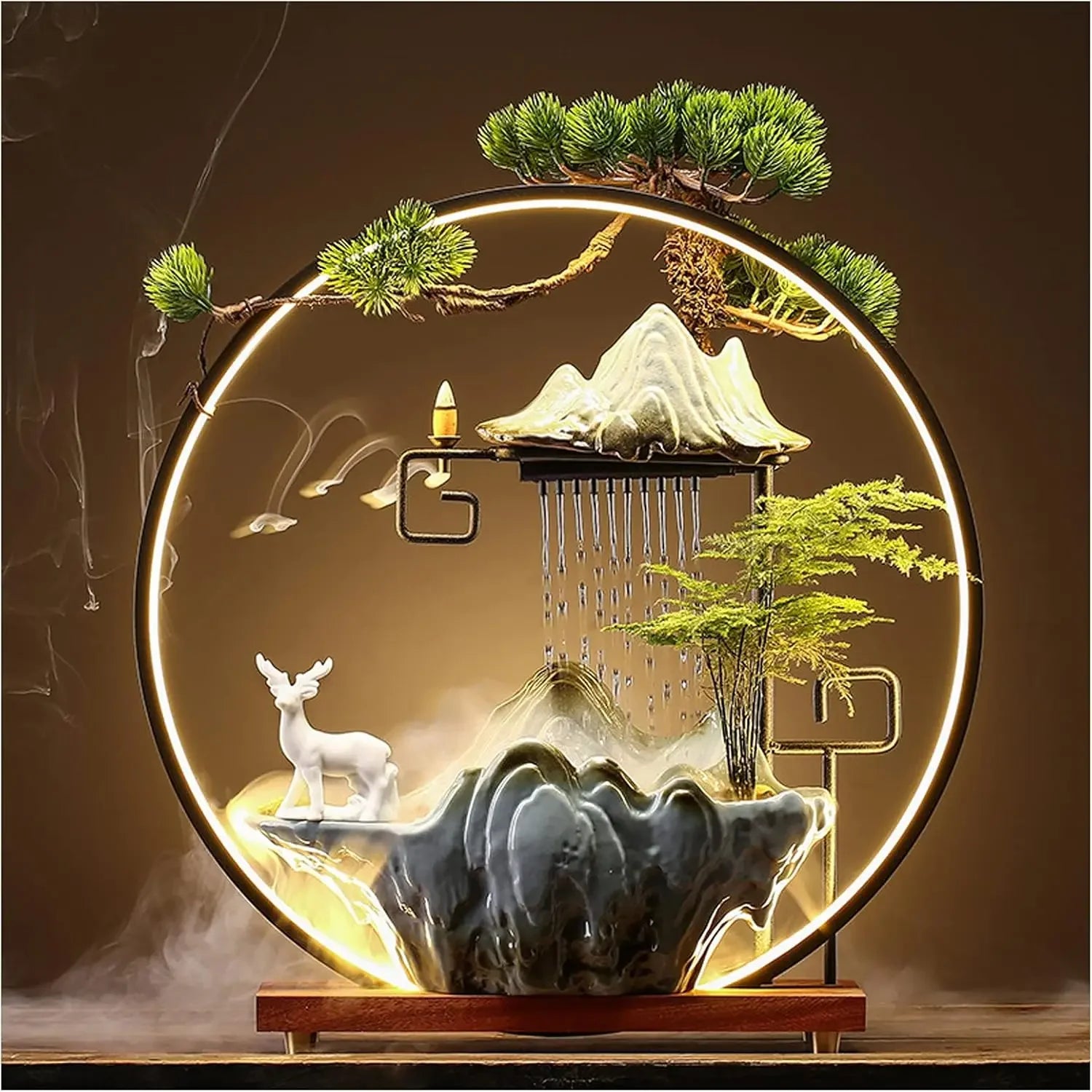 Tabletop Water Fountains Waterfall LED Light Mist