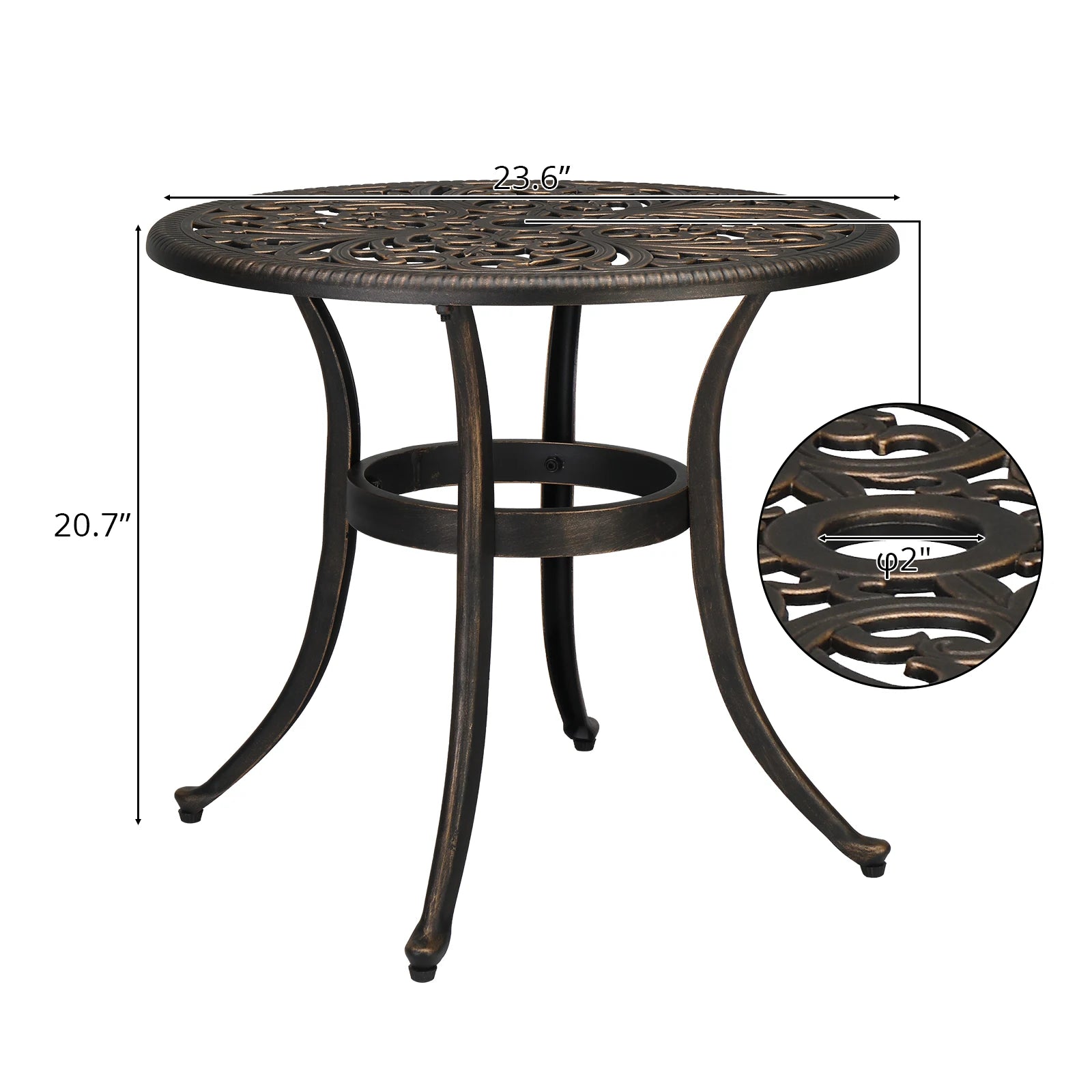 23.6inch Garden Cast Aluminum Table Bronze