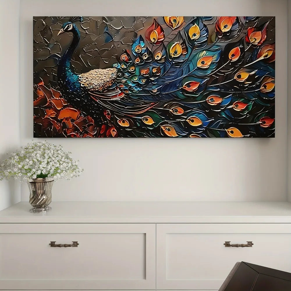 Vibrant peacock chunky wood frame
