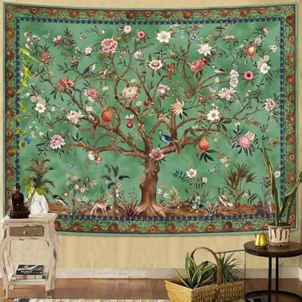 Life Tree Tapestry Vintage Botanical Wall Hanging