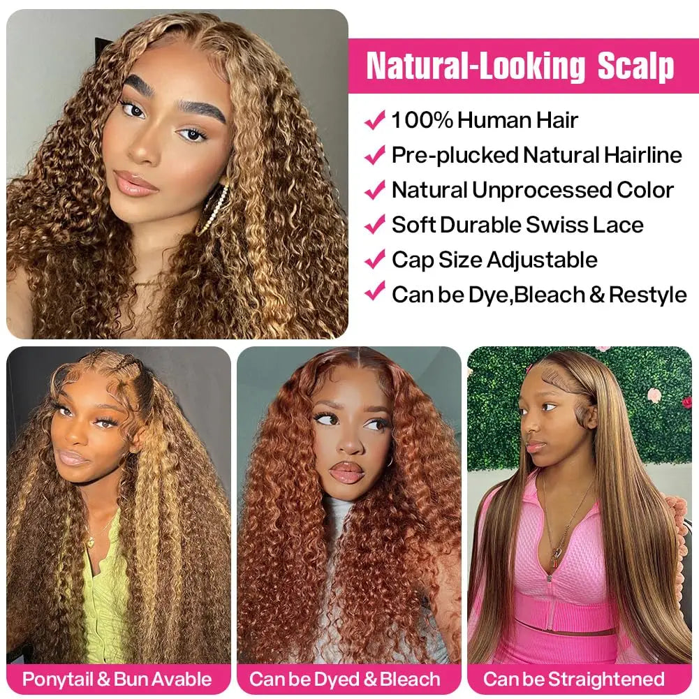 Highlighted Human Hair Brazilian Curly Wigs