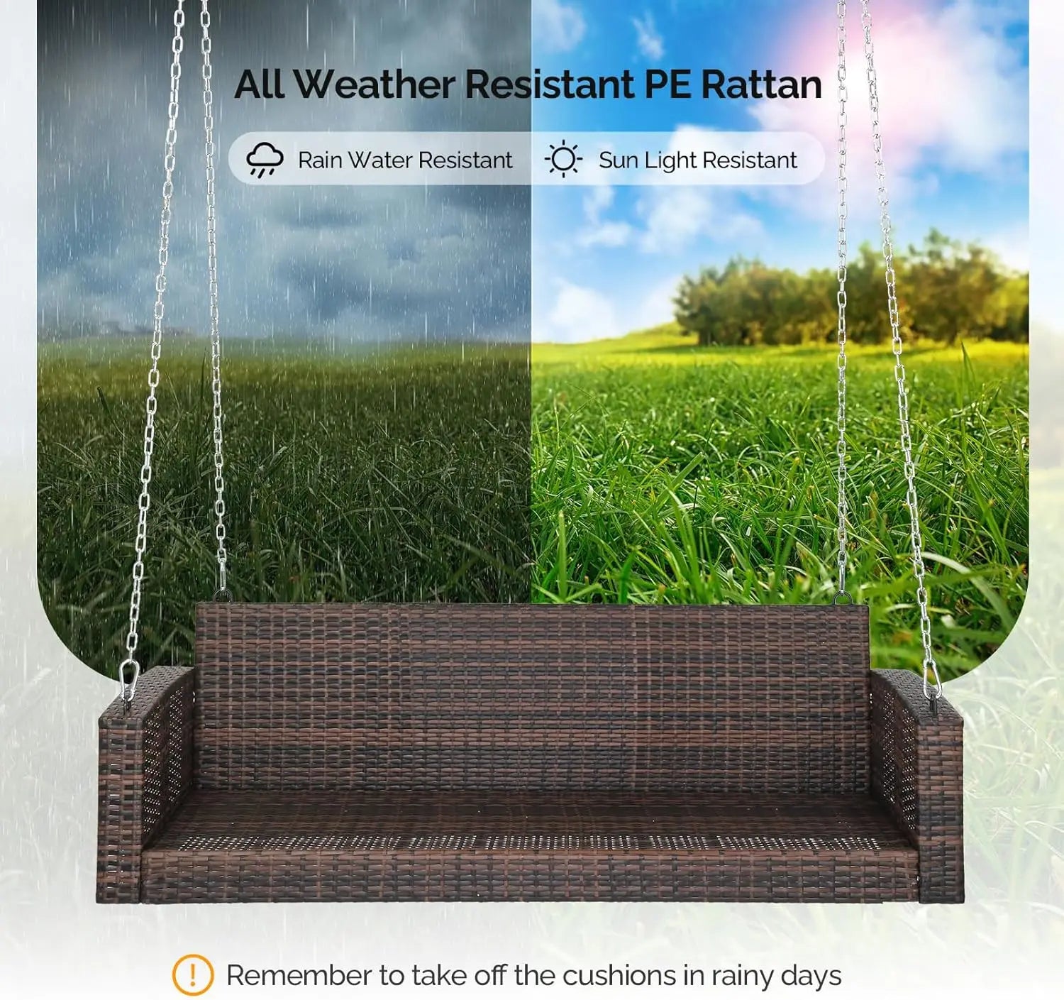 Heavy Duty Rattan Hanging Porch Swing 5FT