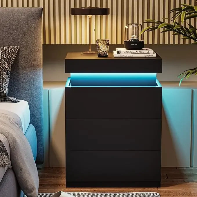 Nightstand Charging Station LEDs Sliding Top