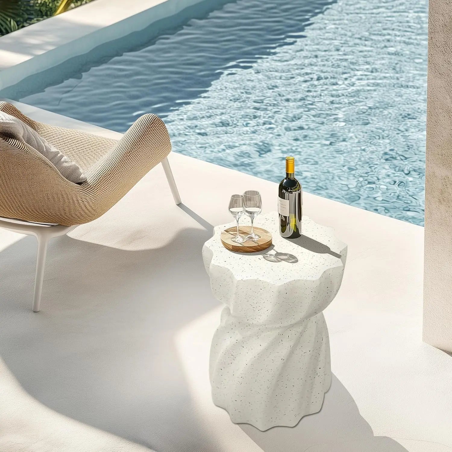 White Lightweight Concrete Outdoor Side Table