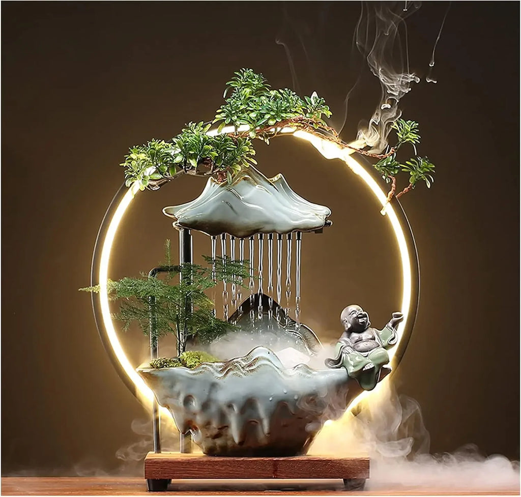 Tabletop Water Fountains Waterfall LED Light Mist