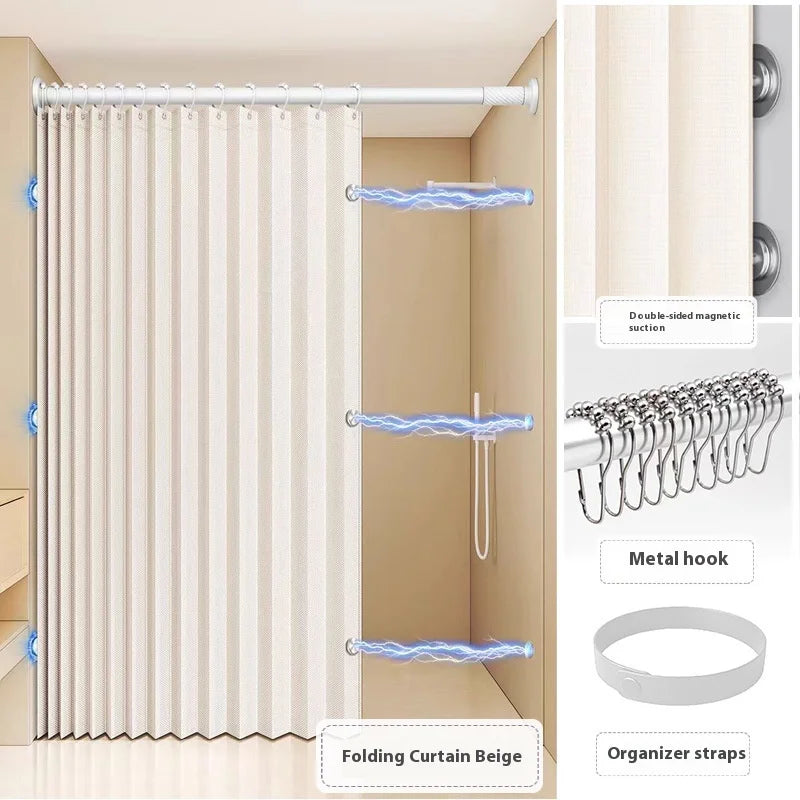 Folding Linen Shower Curtain Magnets Waterproof